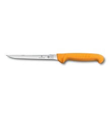 Нож для филеровки рыбы VICTORINOX Swibo, узкое гибкое лезвие 16 см с рыбочисткой, жёлтый