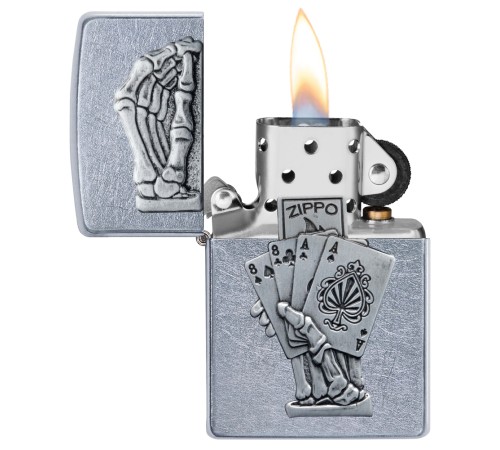 Зажигалка ZIPPO Dead Mans Hand с покрытием Street Chrome, латунь/сталь, серебристая, 38x13x57 мм
