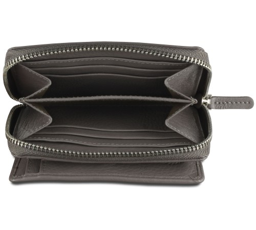 Кошелёк женский BUGATTI Lady Top, на молнии, серый, натуральная воловья кожа, 12х2,5х9 см
