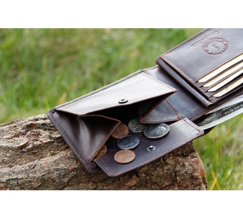 Бумажник KLONDIKE DIGGER «Angus», натуральная кожа в темно-коричневом цвете, 12 х 9 x 2,5 см