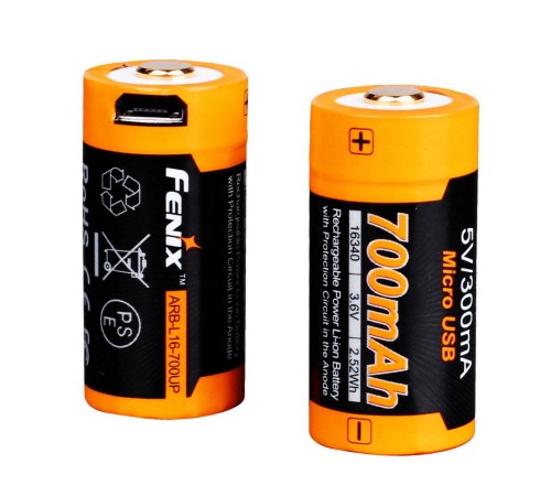 Аккумулятор 16340 Fenix 700 UP mAh Li-ion разъемом для USB, ARB-L16-700UP