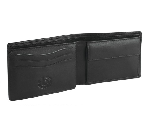 Портмоне BUGATTI Vertice, чёрное, натуральная воловья кожа, 10,5х1,5х8,5 см