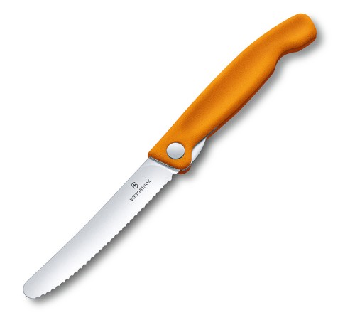 Нож для овощей VICTORINOX SwissClassic, складной, лезвие 11 см с волнистой кромкой, оранжевый