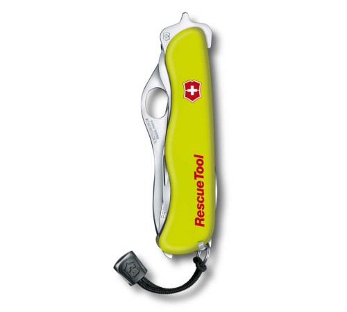 Нож перочинный VICTORINOX Rescue Tool, 111 мм, 14 функций, серейторное лезвие с петлёй, жёлтый