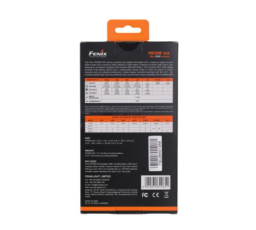 Фонарь Fenix тактический PD35R ACE + CL01 черный