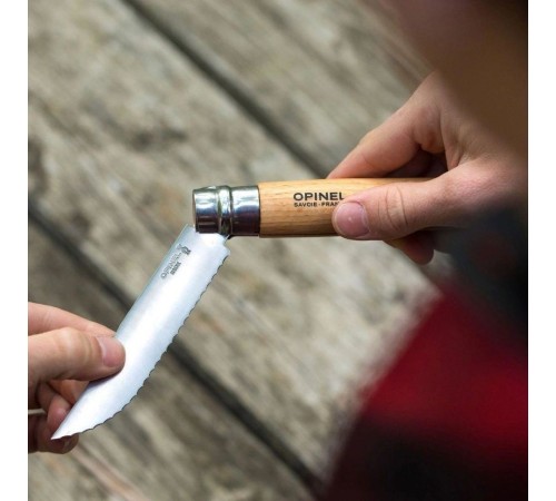 Нож Opinel №12, нержавеющая сталь, рукоять из бука, серрейторная заточка, 002441