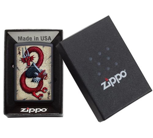 Зажигалка ZIPPO Dragon Ace с покрытием Black Matte, латунь/сталь, чёрная, матовая, 38x13x57 мм