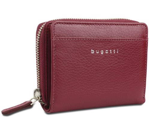 Кошелёк женский BUGATTI Lady Top, на молнии, красный, натуральная воловья кожа, 12х2,5х9 см