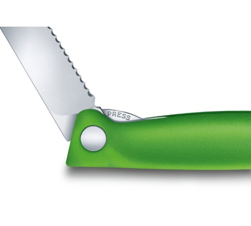 Нож для овощей VICTORINOX SwissClassic, складной, лезвие 11 см с волнистой заточкой, зелёный