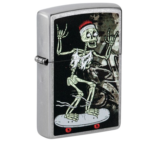Зажигалка ZIPPO Skateboard Design с покрытием Street Chrome, латунь/сталь, серебристая, 38x13x57 мм