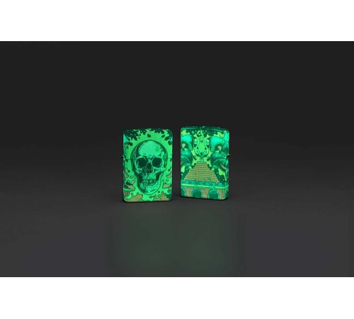 Зажигалка ZIPPO Skull Design с покрытием Glow In The Dark Green,латунь/сталь,разноцветная38x13x57 мм