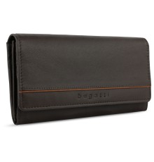 Кошелёк женский BUGATTI Banda, с защитой RFID, коричневый, кожа козы/полиэстер, 18,5х2,5х9,5 см