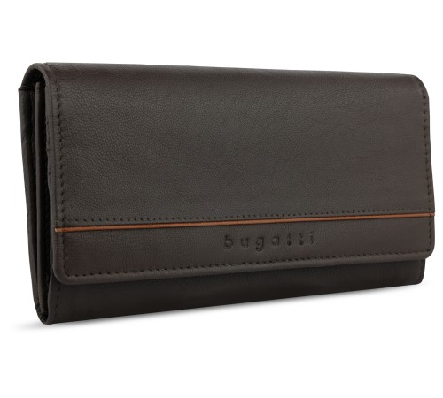 Кошелёк женский BUGATTI Banda, с защитой RFID, коричневый, кожа козы/полиэстер, 18,5х2,5х9,5 см