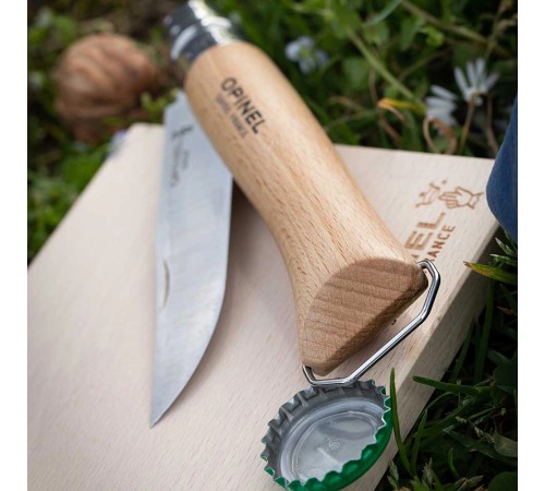 Нож Opinel №10, нержавеющая сталь, рукоять из бука, со штопором