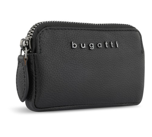 Ключница BUGATTI Bella, чёрная, воловья кожа/полиэстер, 12х1,5х7 см