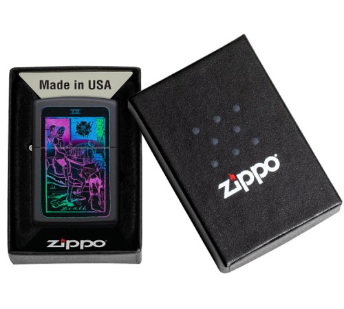 Зажигалка ZIPPO Tarot Card с покрытием Black Matte, латунь/сталь, чёрная, матовая, 38x13x57 мм