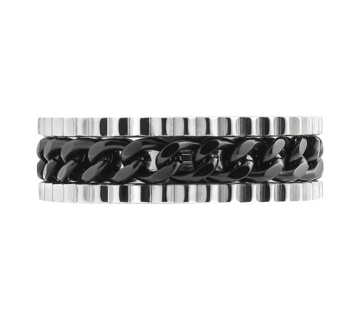 Кольцо ZIPPO Link Chain Ring, серебристо-чёрное, с цепочным орнаментом, сталь, диаметр 19,7 мм