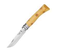 Нож Opinel №7 Nature, нержавеющая сталь, рукоять самшит, гравировка снежинки