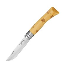 Нож Opinel №7 Nature, нержавеющая сталь, рукоять самшит, гравировка снежинки