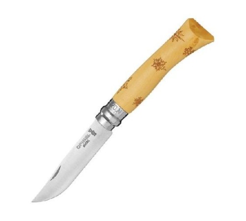 Нож Opinel №7 Nature, нержавеющая сталь, рукоять самшит, гравировка снежинки