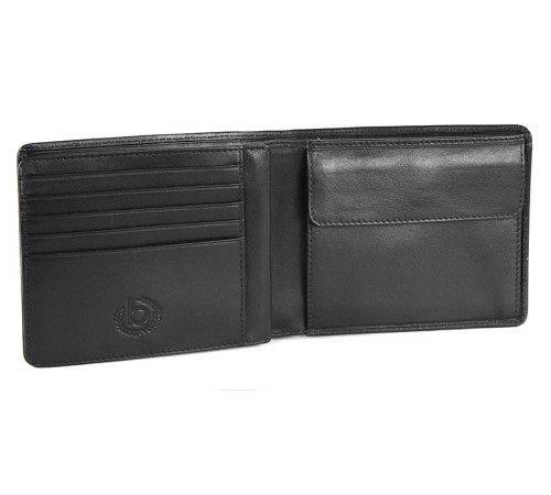 Портмоне BUGATTI Primo, чёрное, натуральная воловья кожа, 11,5х2х9,5 см