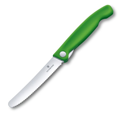 Нож для овощей VICTORINOX SwissClassic, складной, лезвие 11 см с волнистой заточкой, зелёный