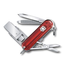 Нож-брелок Victorinox@work, 58 мм, с USB-модулем 3.0/3.1 16 Гб, 8 функций, полупрозрачный красный