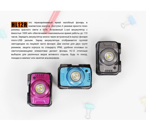 Налобный фонарь Fenix HL12 серый, HL12Rg