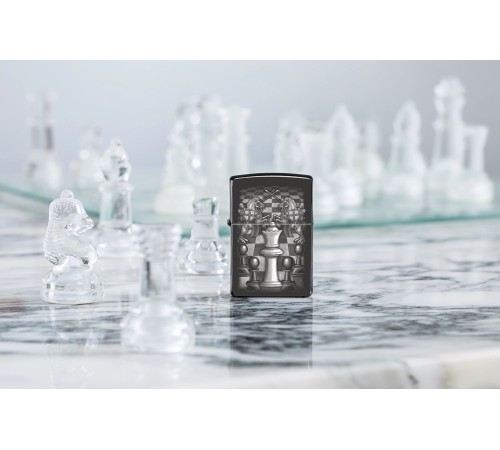 Зажигалка ZIPPO Chess Design с покрытием High Polish Black, латунь/сталь, черная, 38x13x57 мм