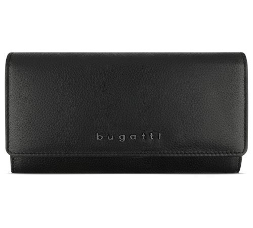 Кошелёк женский BUGATTI Bella, с RFID защитой, чёрный, воловья кожа/полиэстер, 19х3х10 см