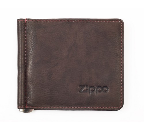Зажим для денег ZIPPO, коричневый, натуральная кожа, 10,5x1x9 см