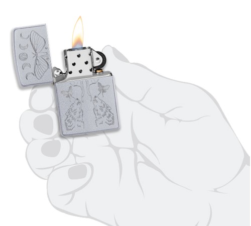 Зажигалка ZIPPO Butterfly and Wolf с покрытием Satin Chrome, латунь/сталь, серебристая, 38x13x57 мм