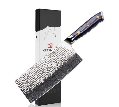 Нож из дамасской стали для мяса Keemake 7 Inch Cleaver Knife, синий
