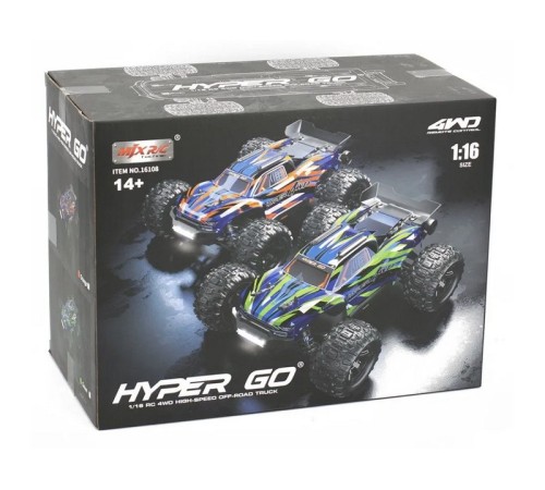 Радиоуправляемый монстр MJX Hyper Go 16108 (зеленый) 4WD 2.4G LED 1/16 RTR