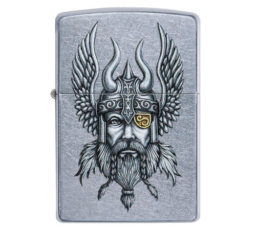 Зажигалка ZIPPO Viking Warrior с покрытием Street Chrome™, латунь/сталь, серебристая, 38x13x57 мм
