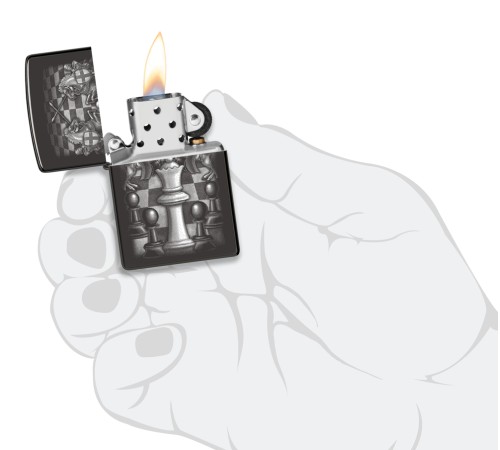 Зажигалка ZIPPO Chess Design с покрытием High Polish Black, латунь/сталь, черная, 38x13x57 мм
