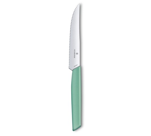 Нож для стейка и пиццы VICTORINOX Swiss Modern, 12 см, с волнистой кромкой, мятно-зелёный