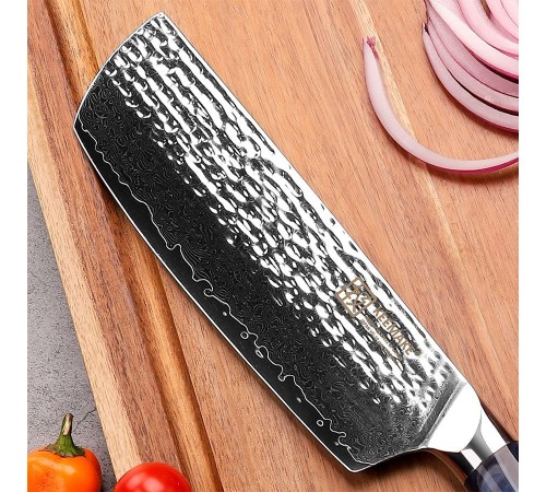 Нож из дамасской стали для овощей Keemake 7 Inch Nakiri Knife, синий
