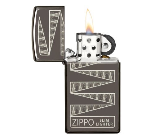Зажигалка 65th Anniversary Zippo Slim® с покрытием Black Ice®, латунь/сталь, чёрная, 29x10x60 мм