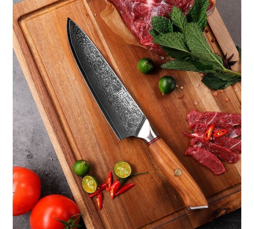 Нож шеф-повара из дамасской стали Keemake 8 Inch Chef Knife Phoenix, бежевый