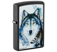 Зажигалка ZIPPO Feed the Good Wolf с покрытием Black Matte, латунь/сталь, черная,матовая,38x13x57 мм