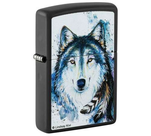 Зажигалка ZIPPO Feed the Good Wolf с покрытием Black Matte, латунь/сталь, черная,матовая,38x13x57 мм