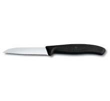 Нож для овощей VICTORINOX SwissClassic, лезвие 8 см с волнистой заточкой, чёрный