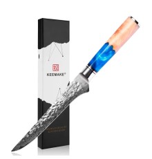 Нож обвалочный из дамасской стали Keemake 6 Inch Boning Knife Blue Sky, синий + бежевый