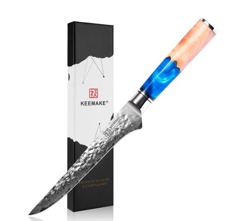 Нож обвалочный из дамасской стали Keemake 6 Inch Boning Knife Blue Sky, синий + бежевый