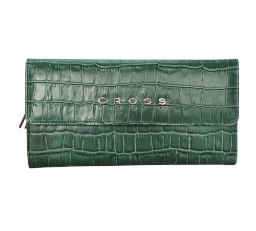 Кошелёк Cross Bebe Coco, кожа наппа фактурная, цвет зелёный/рыжий, 19,5 х 10,5 х 3 см