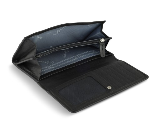 Кошелёк женский BUGATTI Banda, с защитой данных RFID, чёрный, кожа козы/полиэстер, 18,5х2,5х9,5 см