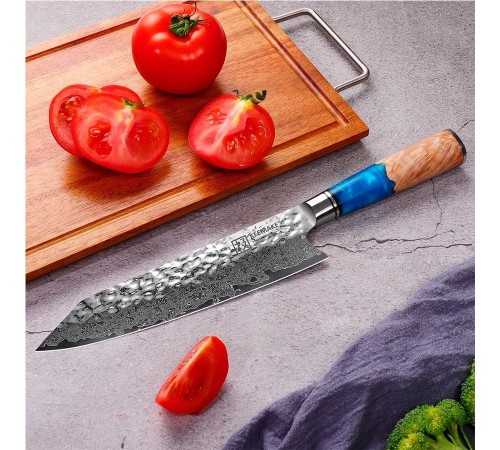 Нож кирицукe из дамасской стали Keemake 8 Inch Kiritsuke Knife, синий + бежевый