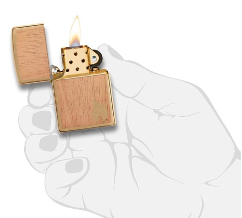 Зажигалка ZIPPO WOODCHUCK с покрытием Brushed Brass, латунь/сталь/, золотистая, матовая, 38x13x57 мм