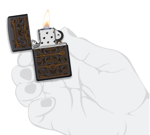 Зажигалка ZIPPO Circuit Pattern с покрытием Black Matte, латунь/сталь, чёрная, матовая, 38x13x57 мм
